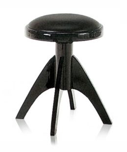 A black stool with three legs and a round seat.