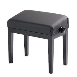 A black stool with a handle on the side.