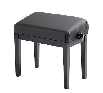 A black stool with a handle on the side.