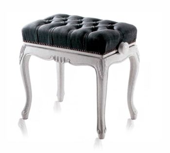 A black and white stool with a tufted seat.