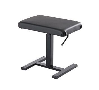 A black stool with a metal frame and seat.