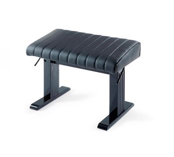 A black bench with two metal legs.