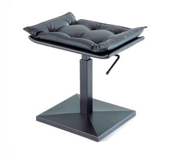 A black stool with a cushion on top of it.
